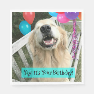 Golden Retriever Dog With Balloons Birthday Napkin