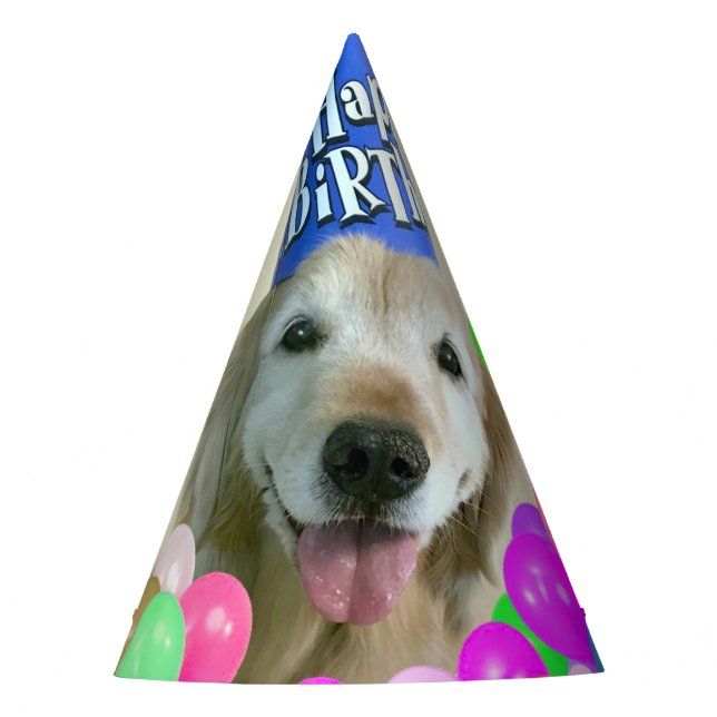 Golden Retriever Dog With Balloons Birthday Party Hat (Front)