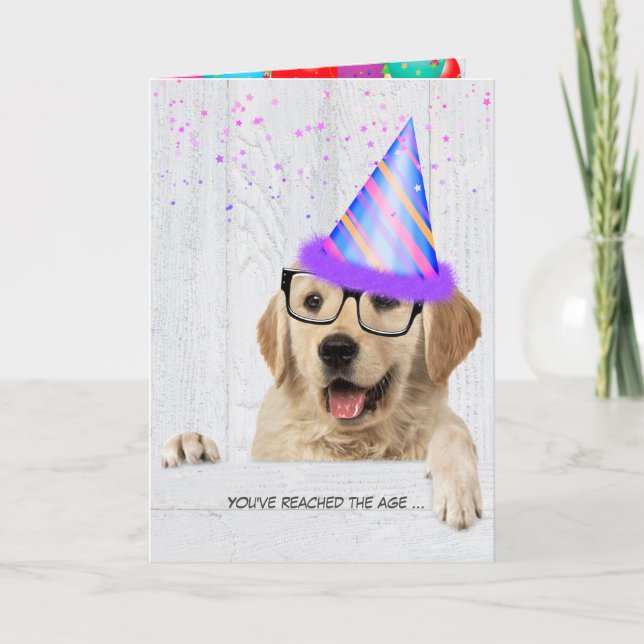Golden Retriever Dog with birthday party hat Card (Front)