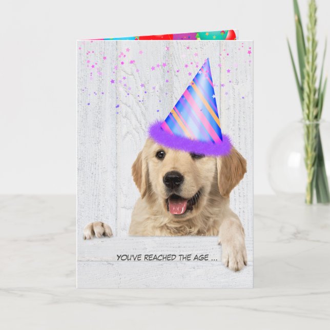 Golden Retriever Dog with birthday party hat Card (Front)