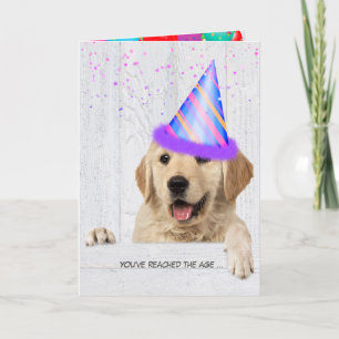 Golden Retriever Dog with birthday party hat Card