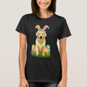 Golden Retriever Dog with Bunny Ears Easter Eggs F T-Shirt