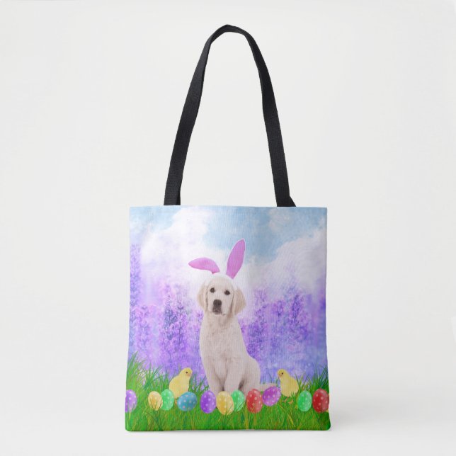 Golden Retriever Dog with Easter Eggs Bunny Chicks Tote Bag (Front)