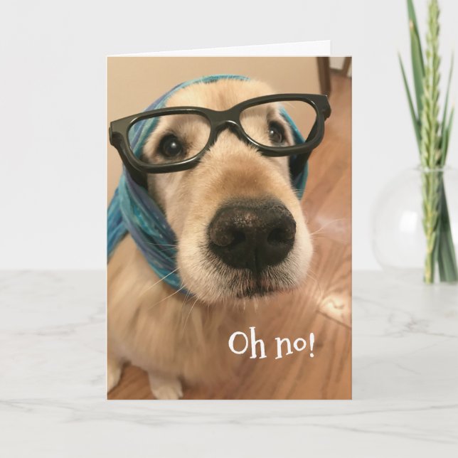 Golden Retriever Dog With Glasses Belated Birthday Card (Front)