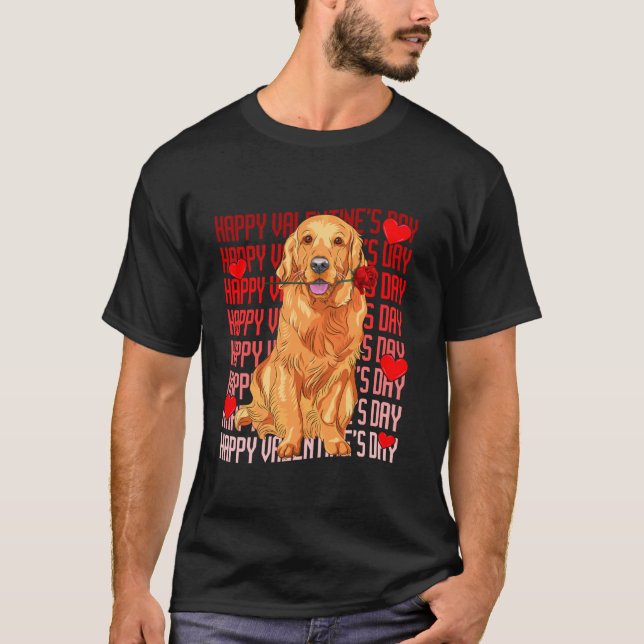 Golden Retriever Dog With Red Hearts Happy Valenti T-Shirt (Front)