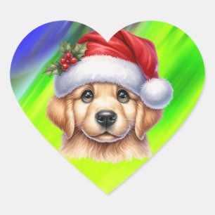 Golden Retriever Dog with Santa Claus Style-82535 Heart Sticker