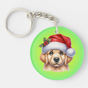 Golden Retriever Dog with Santa Claus Style-82535 Key Ring