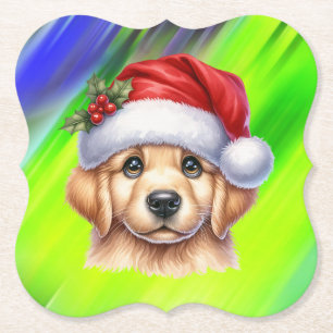 Golden Retriever Dog with Santa Claus Style-82535 Paper Coaster
