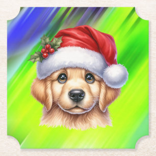 Golden Retriever Dog with Santa Claus Style-82535 Paper Coaster