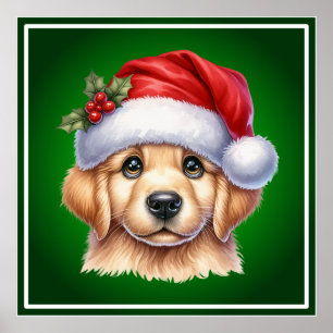 Golden Retriever Dog with Santa Claus Style-82535 Poster