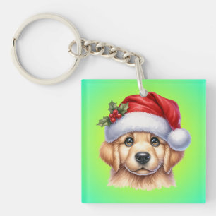 Golden Retriever Dog with Santa Claus Style  Key Ring