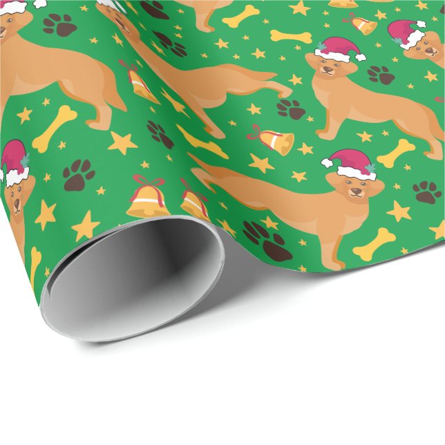 Golden Retriever Dog With Santa Hat Christmas Wrapping Paper (Roll Corner)