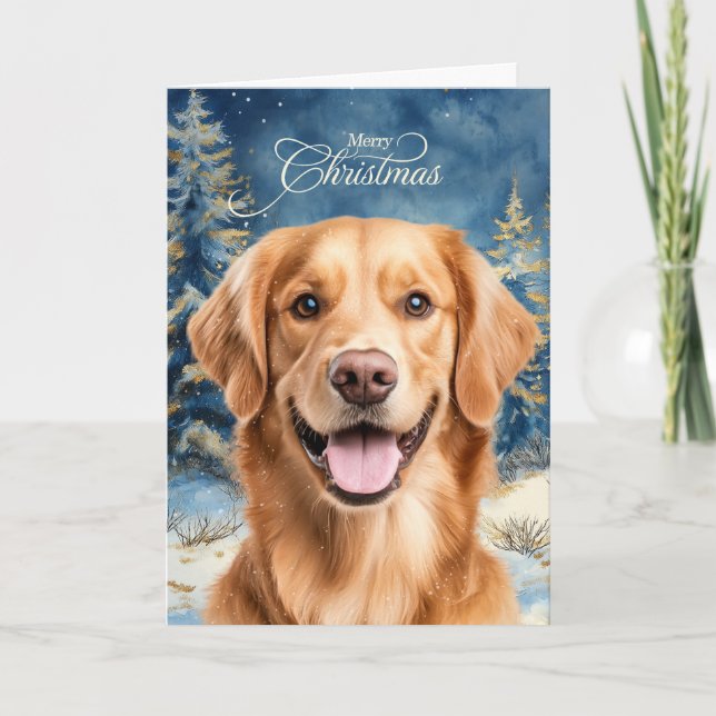 Golden Retriever Dog Woodland Forest Christmas Holiday Card (Front)