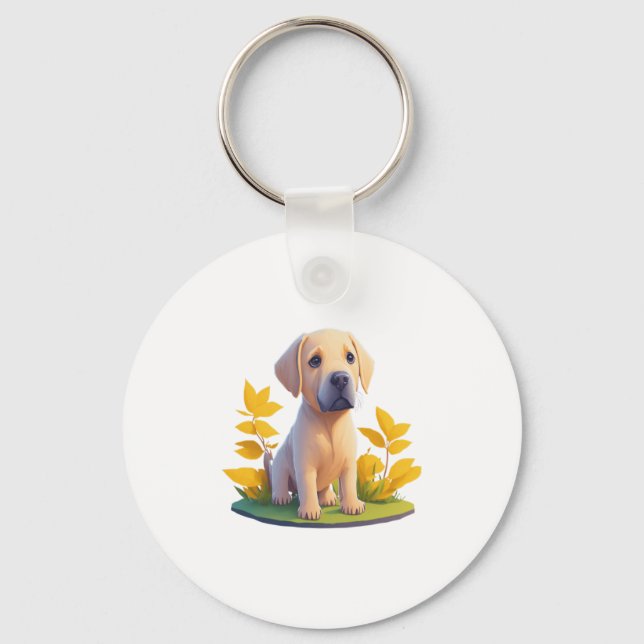 Golden Retriever Doggo Cute Digital Chibi Key Ring (Front)