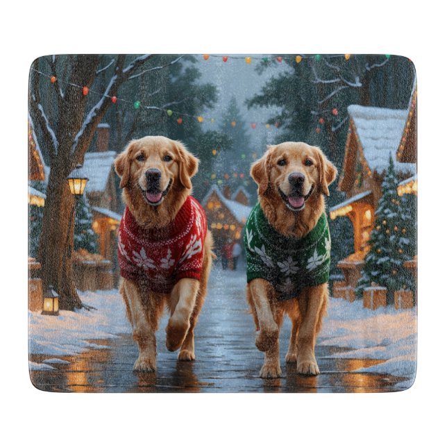 Golden Retriever Dogs Christmas Snow Holiday Cutting Board (Front)