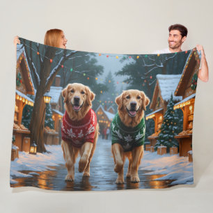 Golden Retriever Dogs Christmas Snow Holiday Fleece Blanket