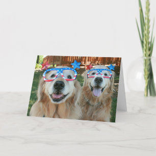 Golden Retriever Dogs in Independence Day Glasses Card