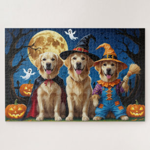 Golden Retriever Dogs Pumpkin Halloween Funny Jigsaw Puzzle