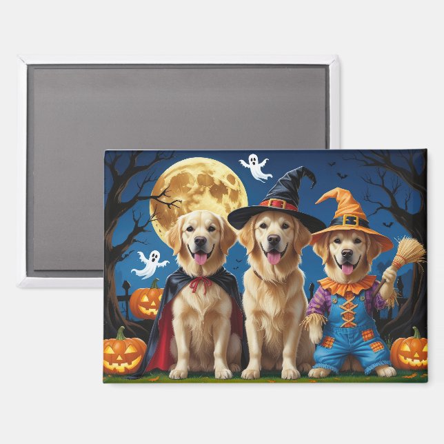 Golden Retriever Dogs Pumpkin Halloween Funny Magnet (Front/Back)