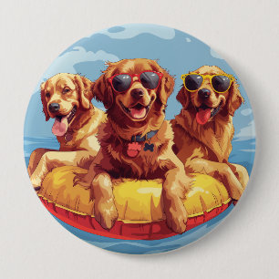 Golden Retriever Dogs Summer Pool Floaties 10 Cm Round Badge