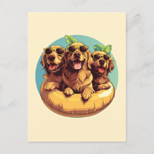 Golden Retriever Dogs Summer Pool Floaties Postcard