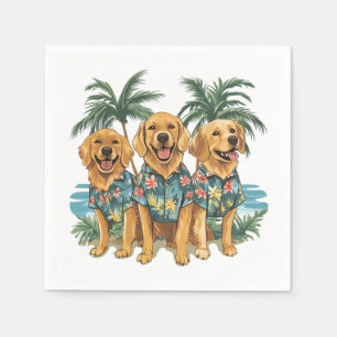 Golden Retriever Dogs Wearing Hawaiian Shirt Napkin