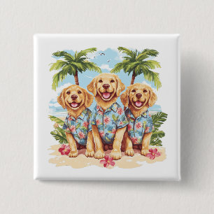 Golden Retriever Dogs Wearing Hawaiian Shirts 15 Cm Square Badge