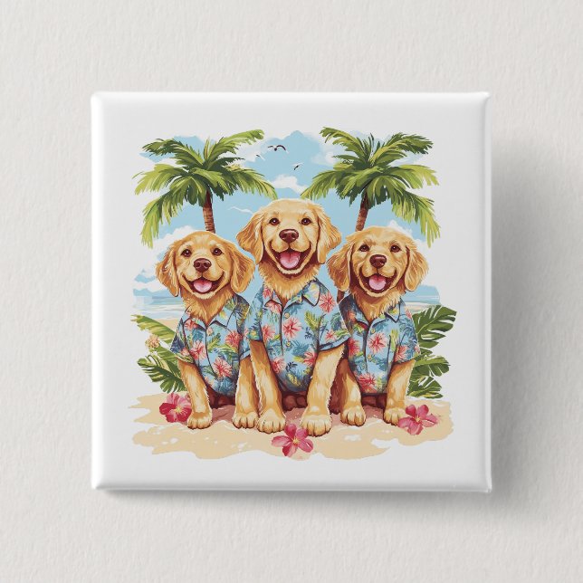 Golden Retriever Dogs Wearing Hawaiian Shirts 15 Cm Square Badge (Front)