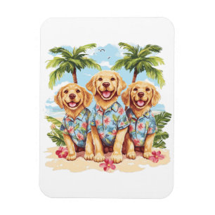 Golden Retriever Dogs Wearing Hawaiian Shirts Magnet