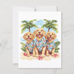 Golden Retriever Dogs Wearing Hawaiian Shirts Postcard