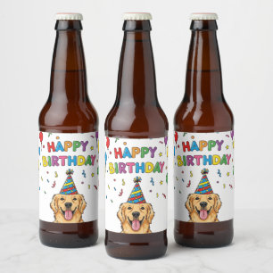 Golden Retriever Doodle Happy Birthday Beer Bottle Label