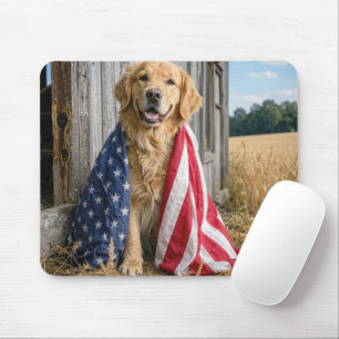 Golden Retriever Draped in an American Flag Mouse Mat