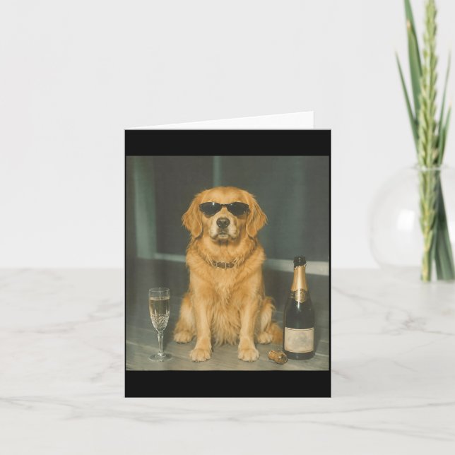 Golden Retriever Drinking Champagne Card (Front)