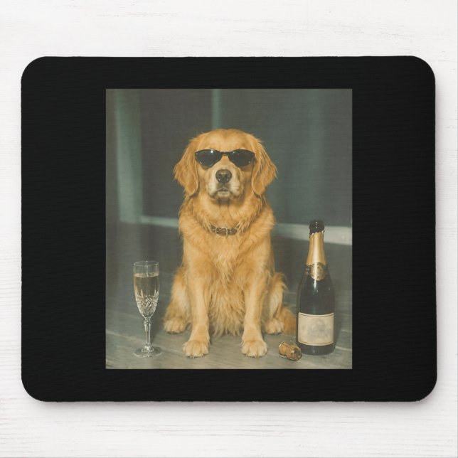 Golden Retriever Drinking Champagne Mouse Mat (Front)
