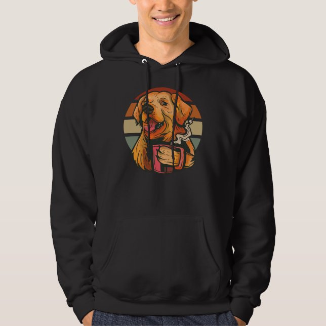 Golden Retriever Drinking Coffee Dog Retro Vintage Hoodie (Front)