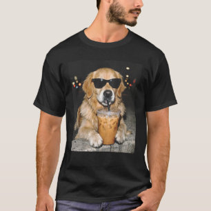 Golden Retriever Drinking Iced Coffee Funny Dog T-Shirt