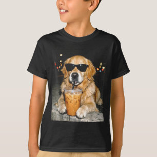 Golden retriever drinking iced coffee funny dogGol T-Shirt