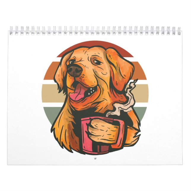 Golden Retriever drinks coffee T-Shirt Calendar (Cover)