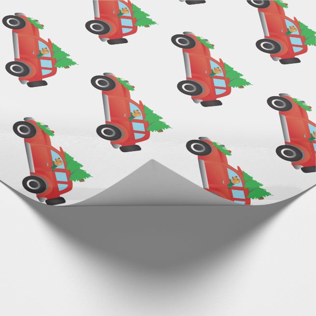 Golden Retriever Driving car with Christmas tree Wrapping Paper (Corner)
