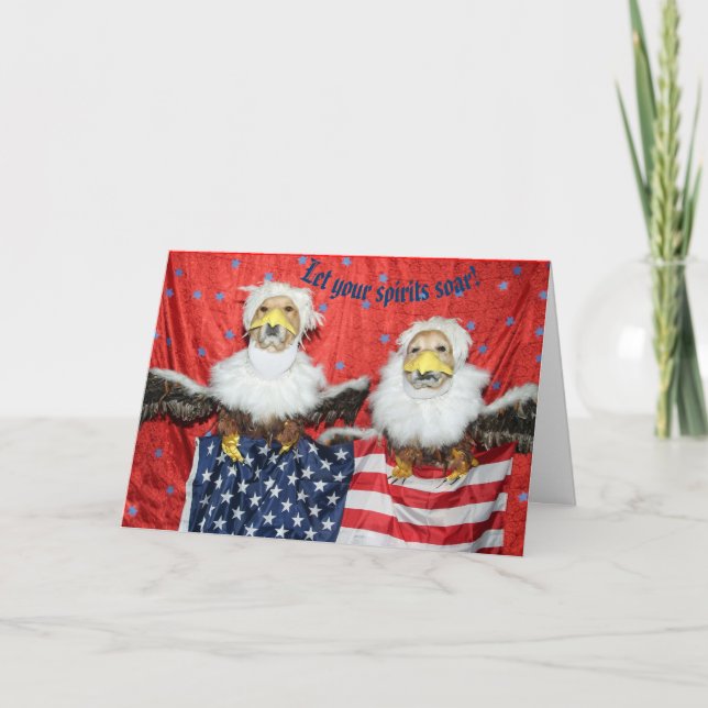 Golden Retriever Eagles Hold the American Flag Card (Front)