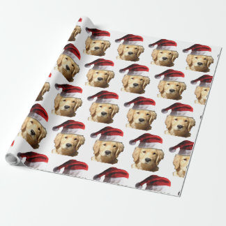 Golden Retriever earing a Santa Claus Hat Wrapping Paper