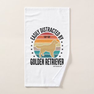 Golden Retriever Easily Distracted Vintage Dog Des Hand Towel