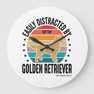 Golden Retriever Easily Distracted Vintage Dog Des Large Clock