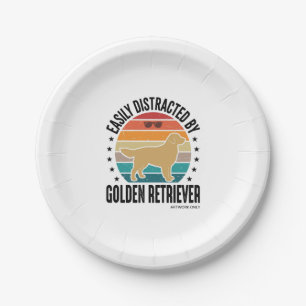 Golden Retriever Easily Distracted Vintage Dog Des Paper Plate