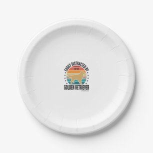 Golden Retriever Easily Distracted Vintage Dog Des Paper Plate