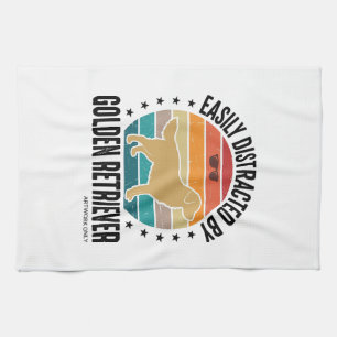 Golden Retriever Easily Distracted Vintage Dog Des Tea Towel