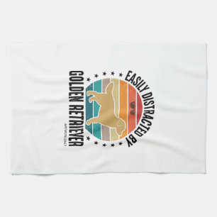 Golden Retriever Easily Distracted Vintage Dog Des Tea Towel