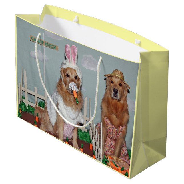 Golden Retriever Easter Bunny Carrot Patch Large Gift Bag (Back Angled)