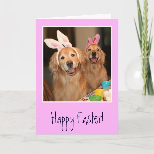 Golden Retriever Easter Bunny Holiday Card (Front)