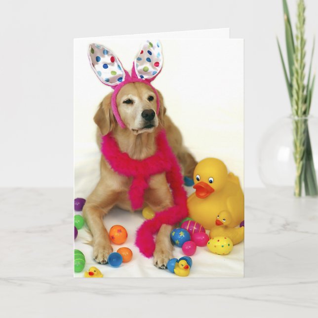 Golden Retriever Easter Bunny Holiday Card (Front)